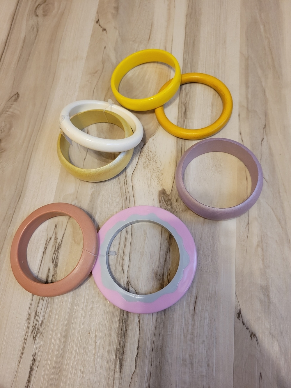 Multicolor Wooden And Plastic Bangle Bracelet Set Of 7